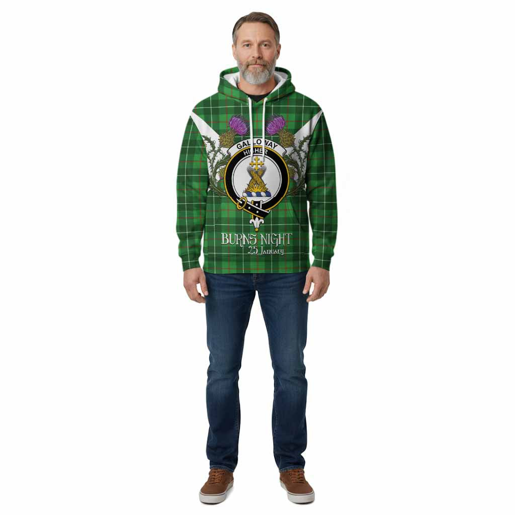Galloway Tartan Family Crest Cotton Hoodie Scottish Burns Night Thistle Floral