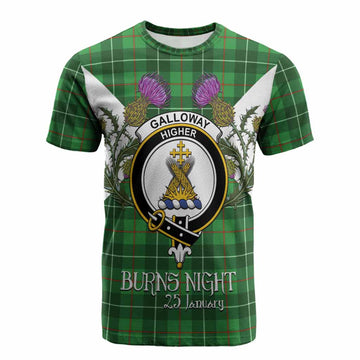 Galloway Tartan Family Crest Cotton T-shirt Scottish Burns Night Thistle Floral