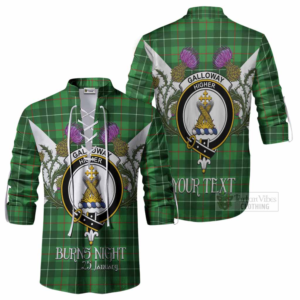 Galloway Tartan Family Crest Ghillie Shirt Scottish Burns Night Thistle Floral