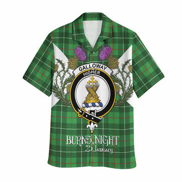 Galloway Tartan Family Crest Hawaiian Shirt Scottish Burns Night Thistle Floral