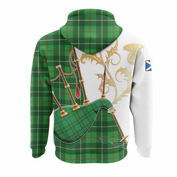 Galloway Tartan Family Crest Hoodie Bagpipes with Scottish Thistle