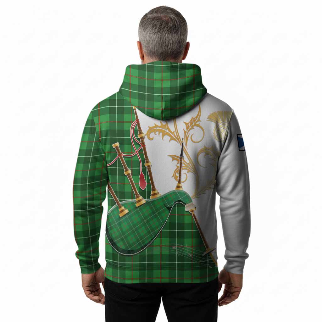 Galloway Tartan Family Crest Hoodie Bagpipes with Scottish Thistle