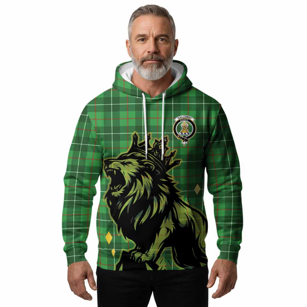 Galloway Tartan Family Crest Hoodie Crowned Lion Roaring