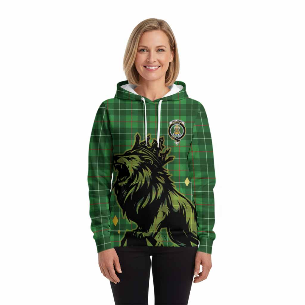 Galloway Tartan Family Crest Hoodie Crowned Lion Roaring