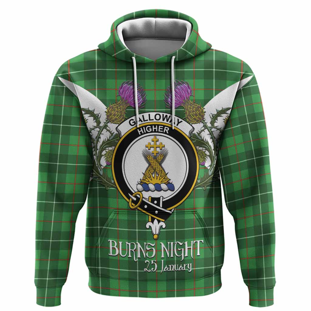 Galloway Tartan Family Crest Hoodie Scottish Burns Night Thistle Floral