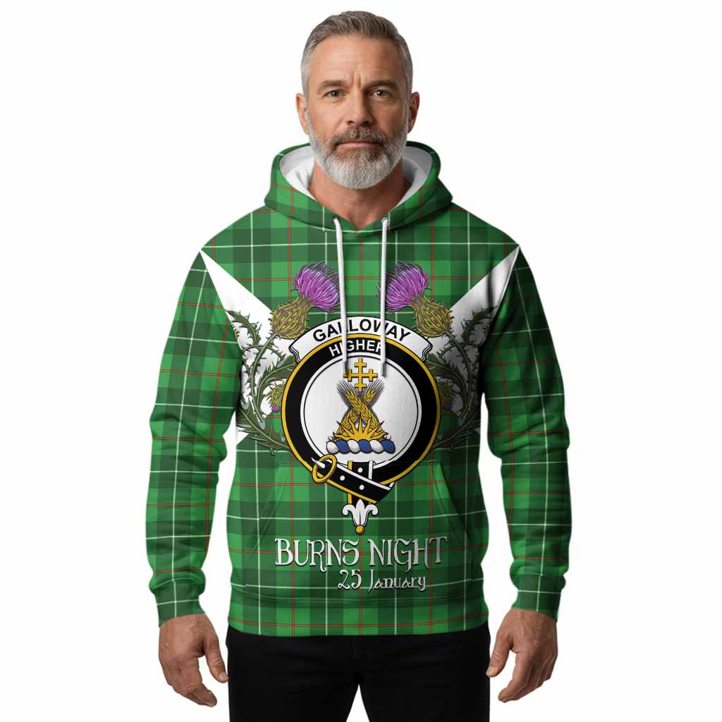 Galloway Tartan Family Crest Hoodie Scottish Burns Night Thistle Floral