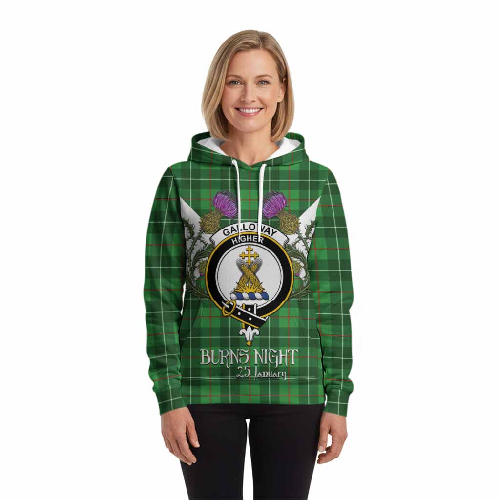 Galloway Tartan Family Crest Hoodie Scottish Burns Night Thistle Floral