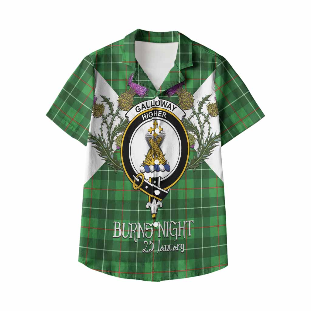 Galloway Tartan Family Crest Kid Hawaiian Shirt Scottish Burns Night Thistle Floral