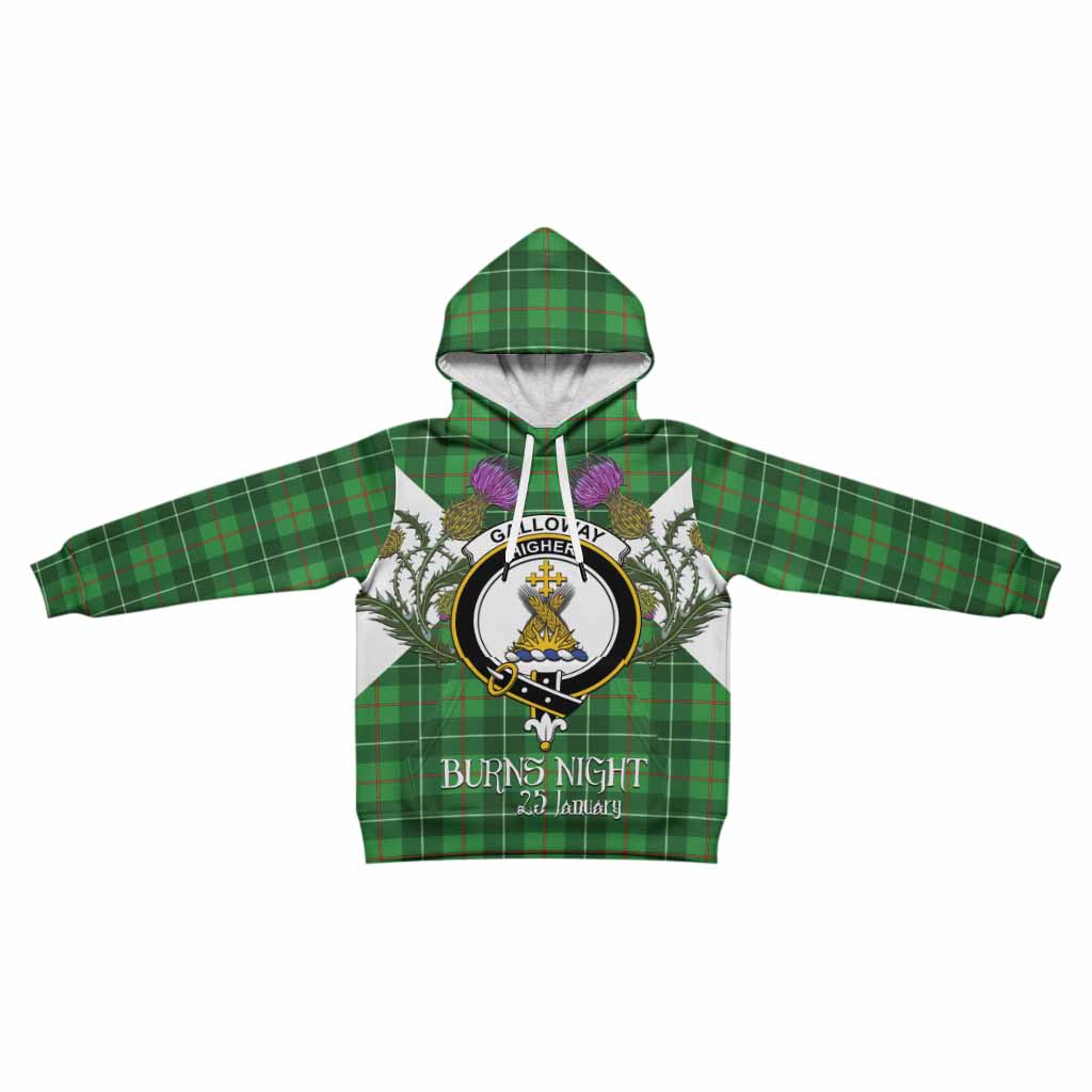 Galloway Tartan Family Crest Kid Hoodie Scottish Burns Night Thistle Floral