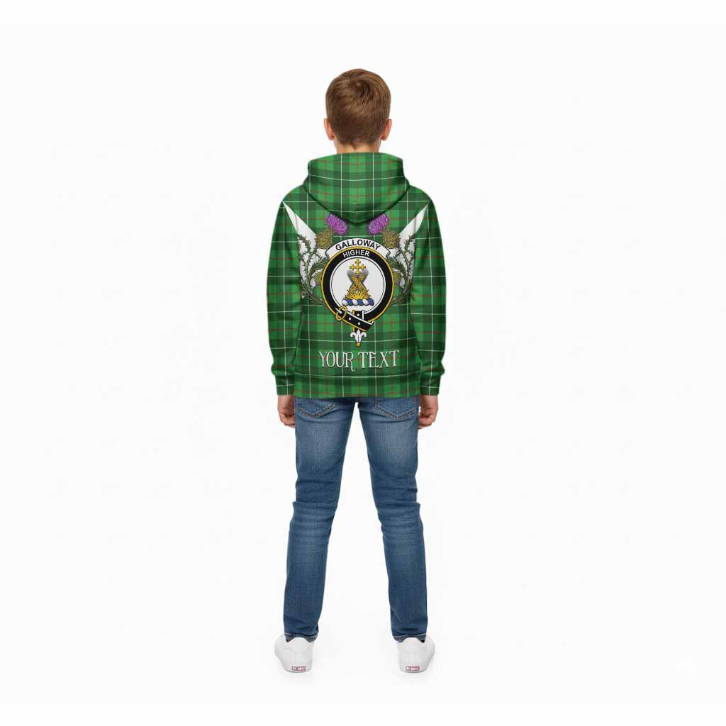 Galloway Tartan Family Crest Kid Hoodie Scottish Burns Night Thistle Floral