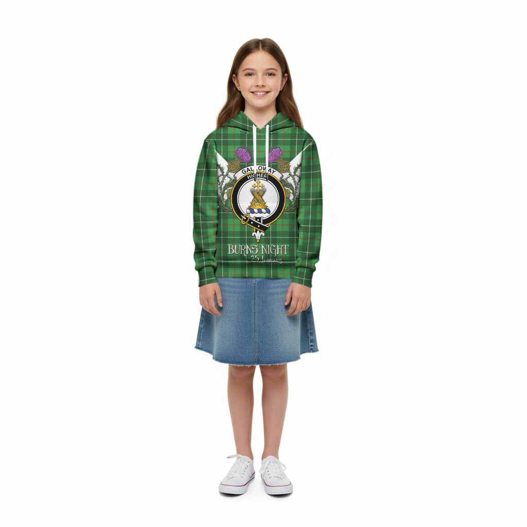 Galloway Tartan Family Crest Kid Hoodie Scottish Burns Night Thistle Floral