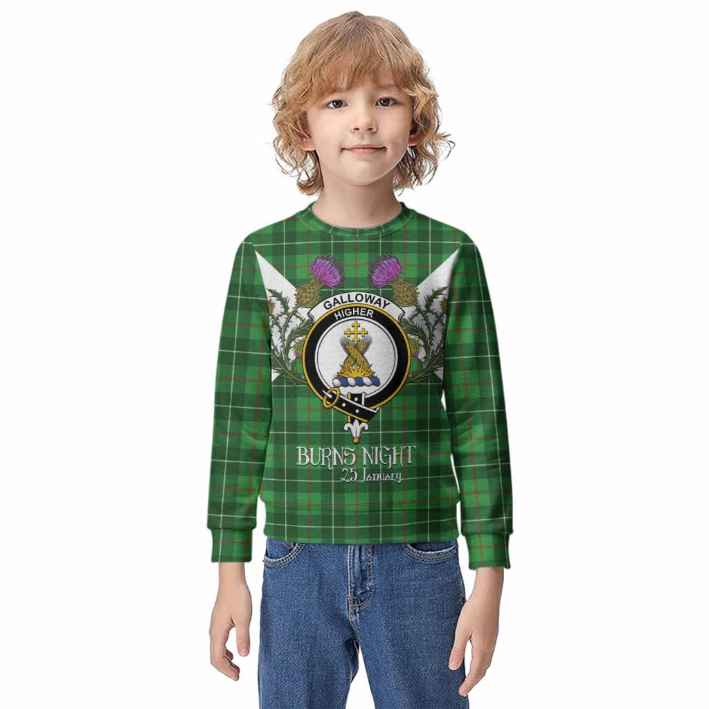Galloway Tartan Family Crest Kid Knitted Sweatshirt Scottish Burns Night Thistle Floral