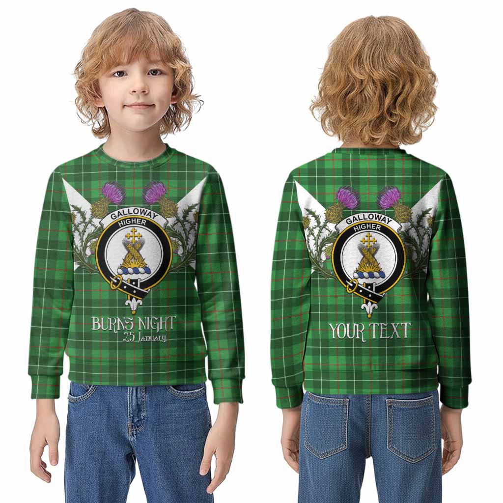 Galloway Tartan Family Crest Kid Knitted Sweatshirt Scottish Burns Night Thistle Floral