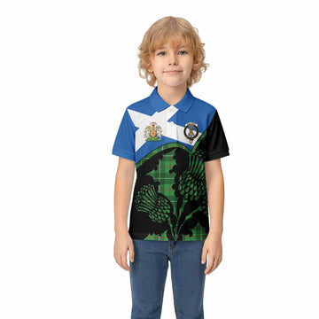 Galloway Tartan Family Crest Kid Polo Shirt Scotland Thistle Floral Flag Style
