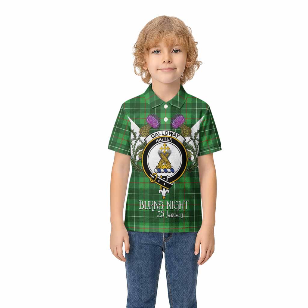 Galloway Tartan Family Crest Kid Polo Shirt Scottish Burns Night Thistle Floral