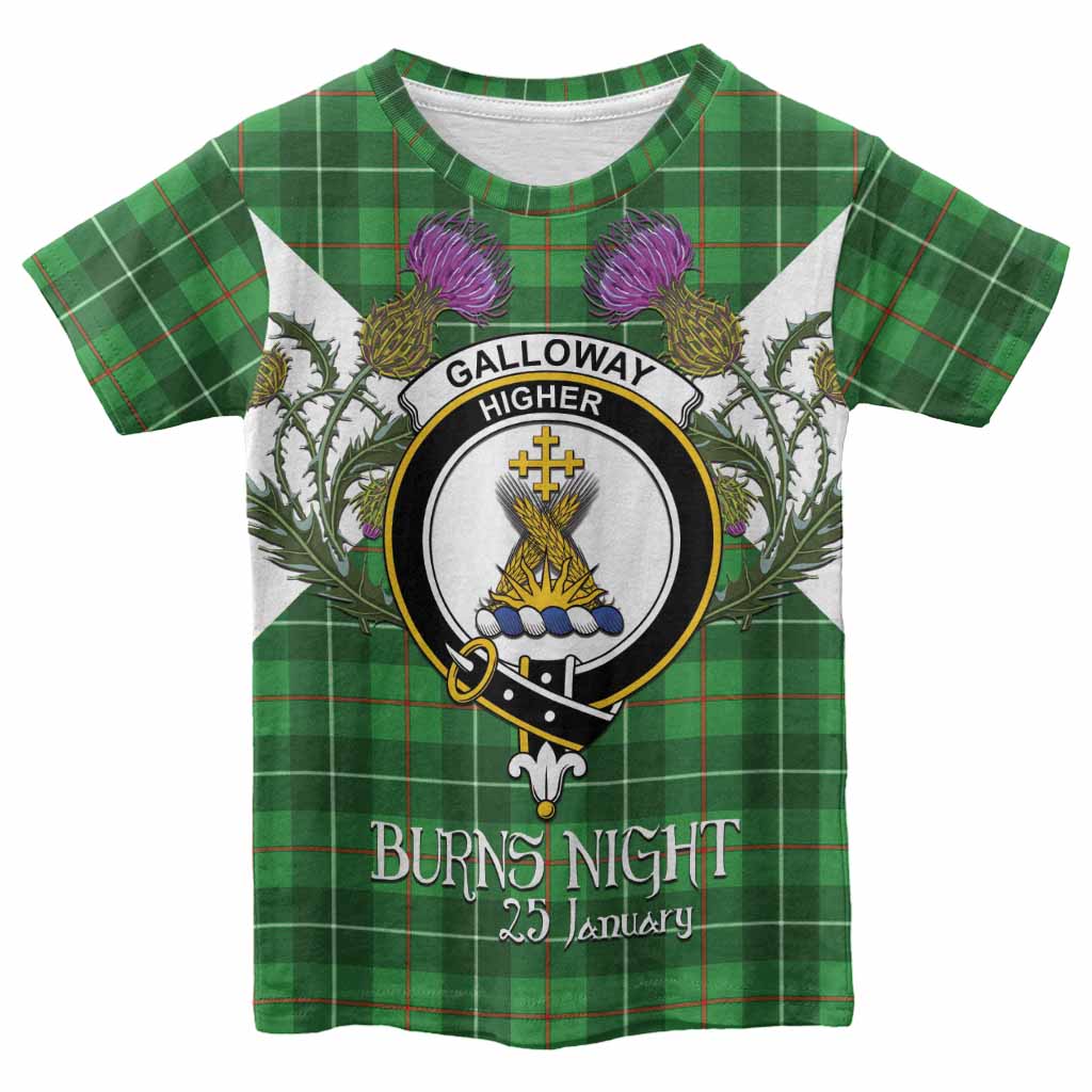 Galloway Tartan Family Crest Kid T-shirt Scottish Burns Night Thistle Floral
