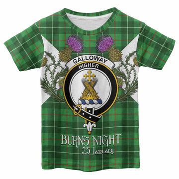 Galloway Tartan Family Crest Kid T-shirt Scottish Burns Night Thistle Floral
