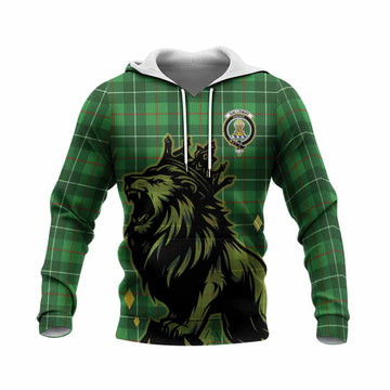 Galloway Tartan Family Crest Knitted Hoodie Crowned Lion Roaring