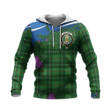 Galloway Tartan Family Crest Knitted Hoodie Thistle in Minimalism