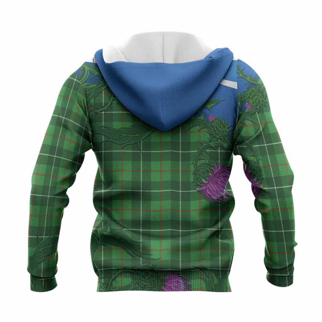 Galloway Tartan Family Crest Knitted Hoodie Thistle in Minimalism