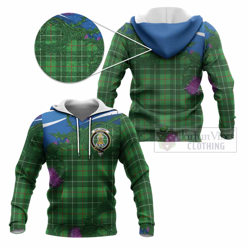 Galloway Tartan Family Crest Knitted Hoodie Thistle in Minimalism