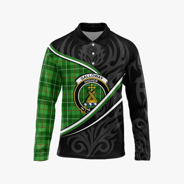 Galloway Tartan Family Crest Long Sleeve Polo Shirt Celtic Scottish Thistle Floral