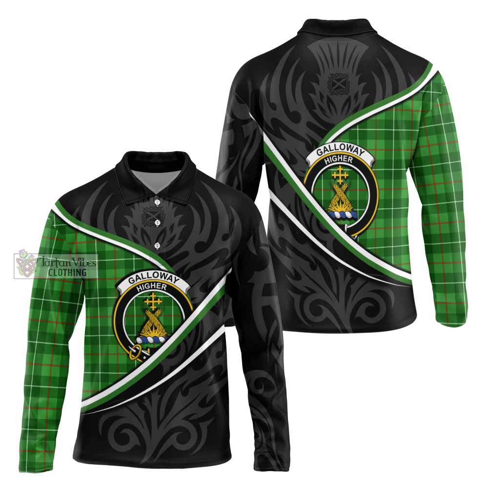 Galloway Tartan Family Crest Long Sleeve Polo Shirt Celtic Scottish Thistle Floral - Tartan Vibes Clothing