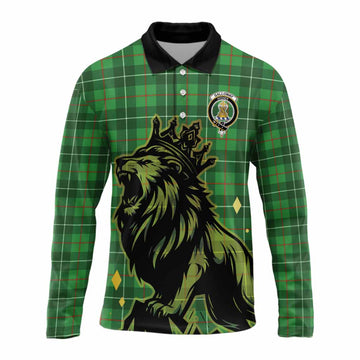 Galloway Tartan Family Crest Long Sleeve Polo Shirt Crowned Lion Roaring