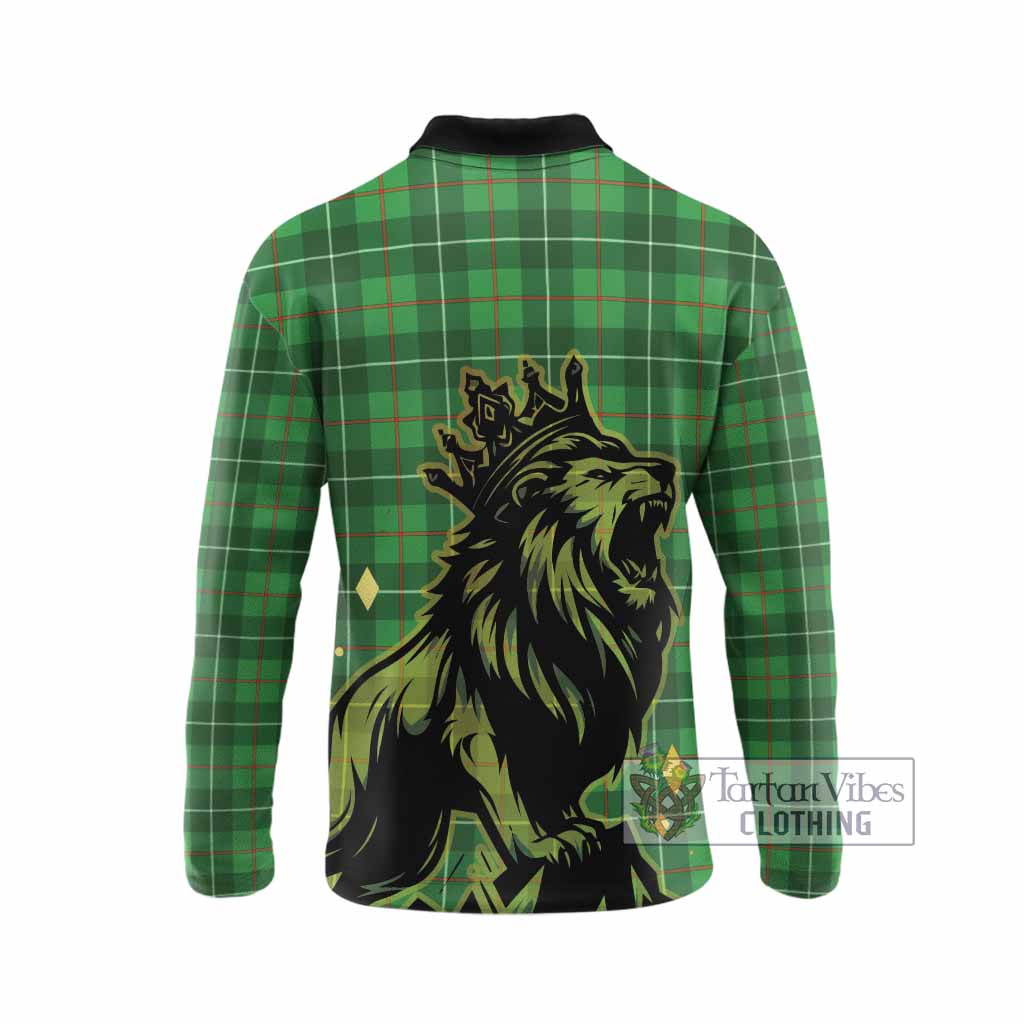 Galloway Tartan Family Crest Long Sleeve Polo Shirt Crowned Lion Roaring