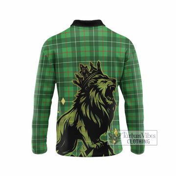 Galloway Tartan Family Crest Long Sleeve Polo Shirt Crowned Lion Roaring