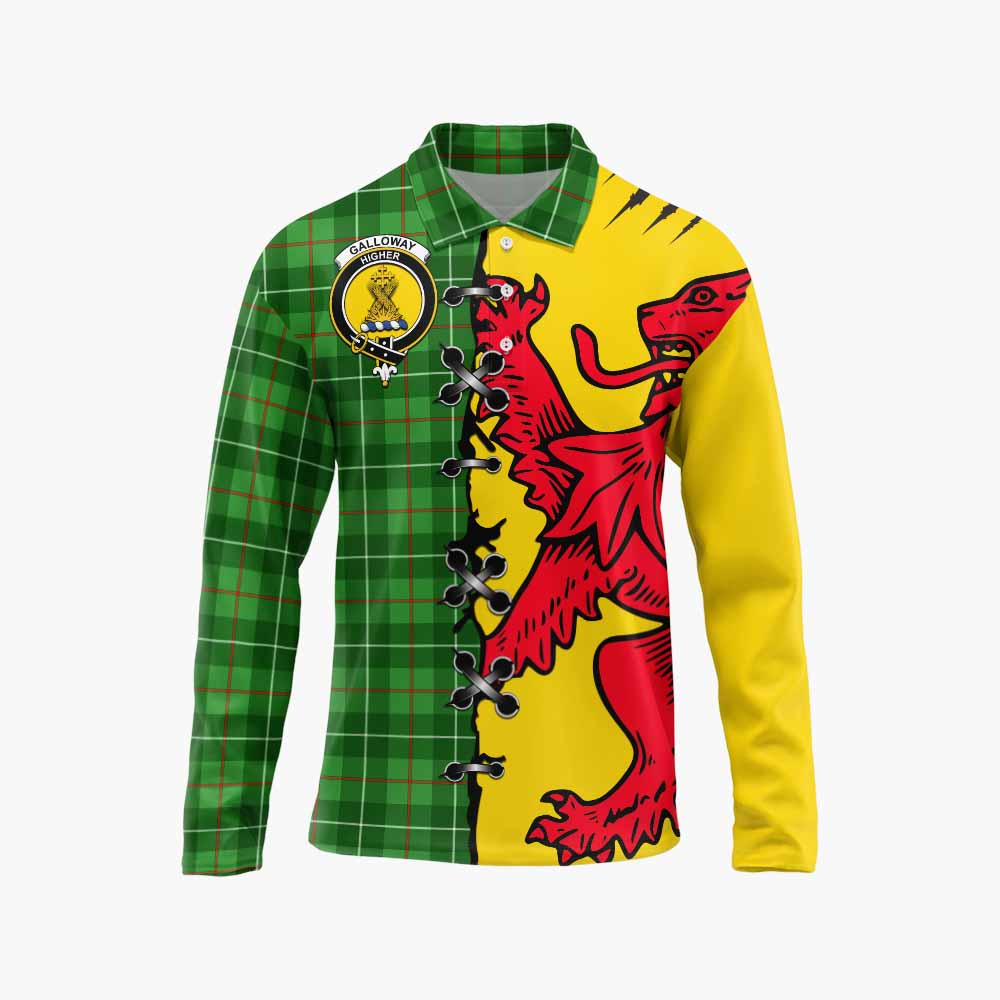 Galloway Tartan Family Crest Long Sleeve Polo Shirt Lion Rampant Honor - Tartan Vibes Clothing