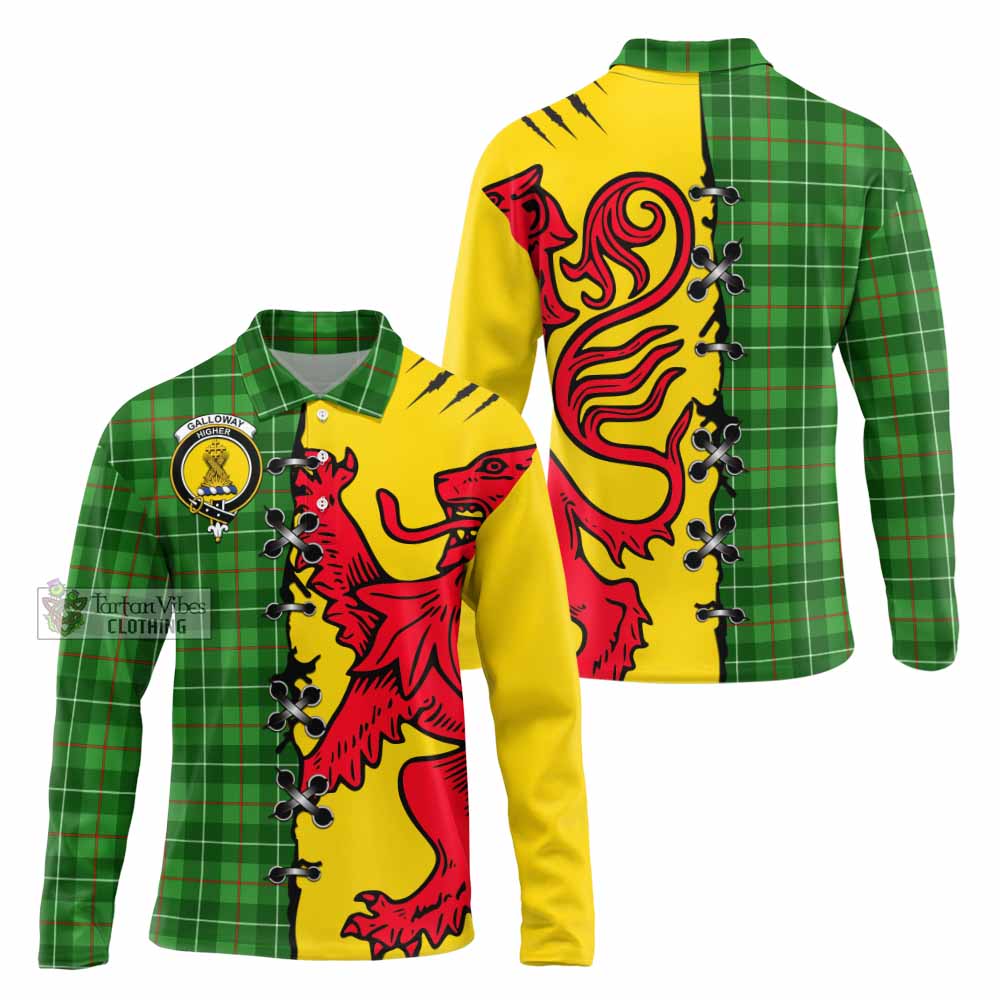 Galloway Tartan Family Crest Long Sleeve Polo Shirt Lion Rampant Honor - Tartan Vibes Clothing