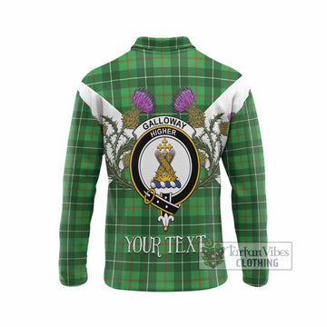Galloway Tartan Family Crest Long Sleeve Polo Shirt Scottish Burns Night Thistle Floral