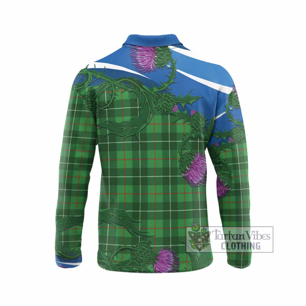 Galloway Tartan Family Crest Long Sleeve Polo Shirt Thistle in Minimalism