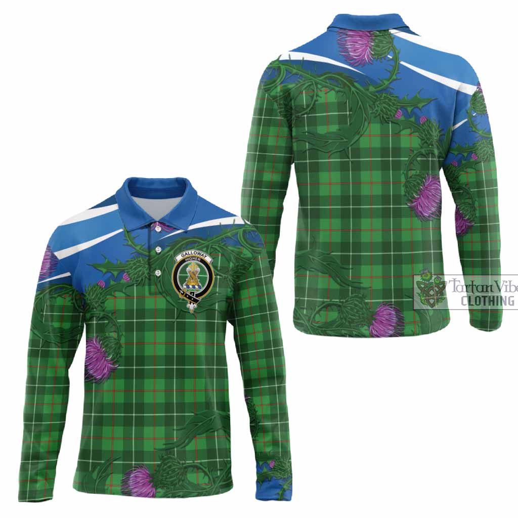 Galloway Tartan Family Crest Long Sleeve Polo Shirt Thistle in Minimalism