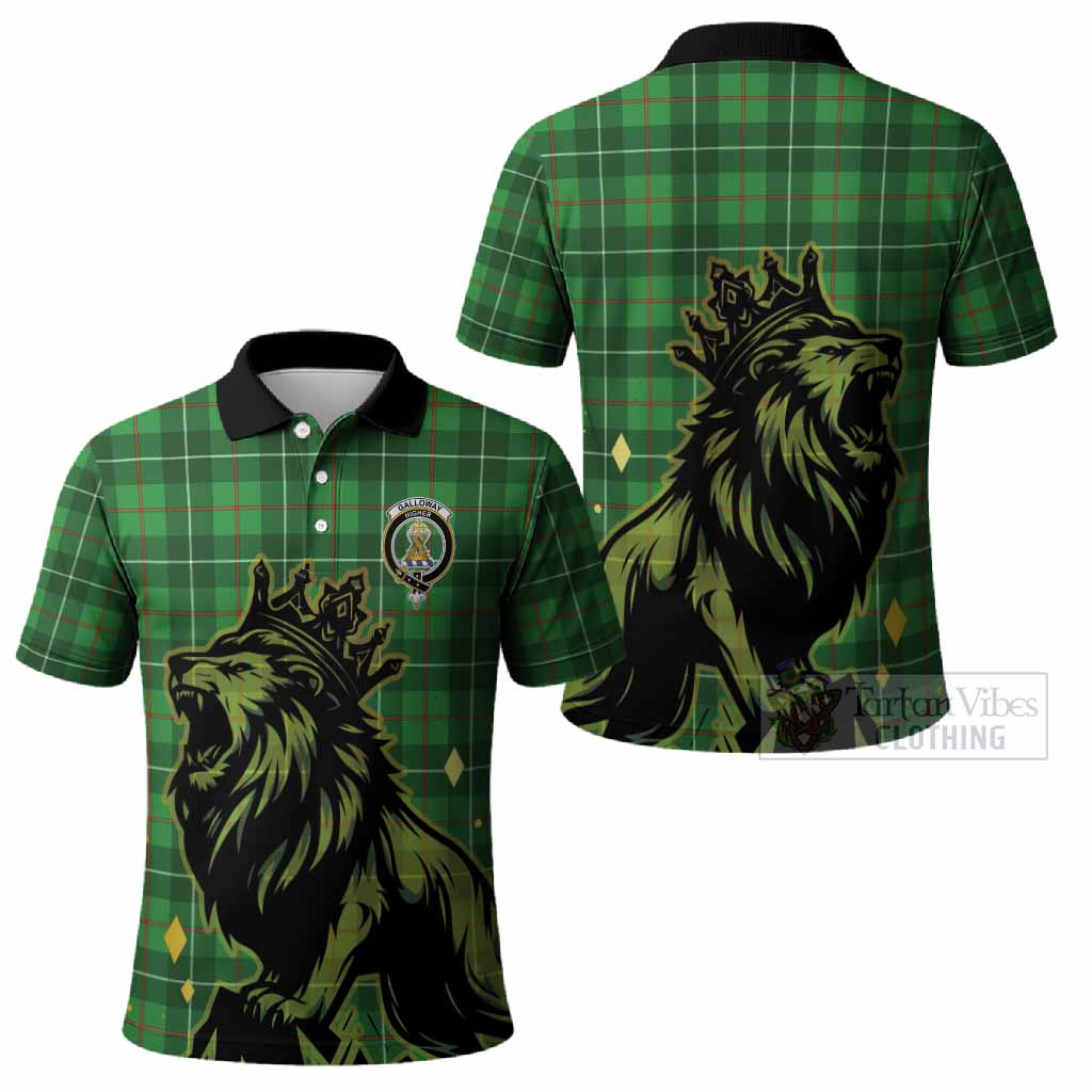 Galloway Tartan Family Crest Polo Shirt Crowned Lion Roaring