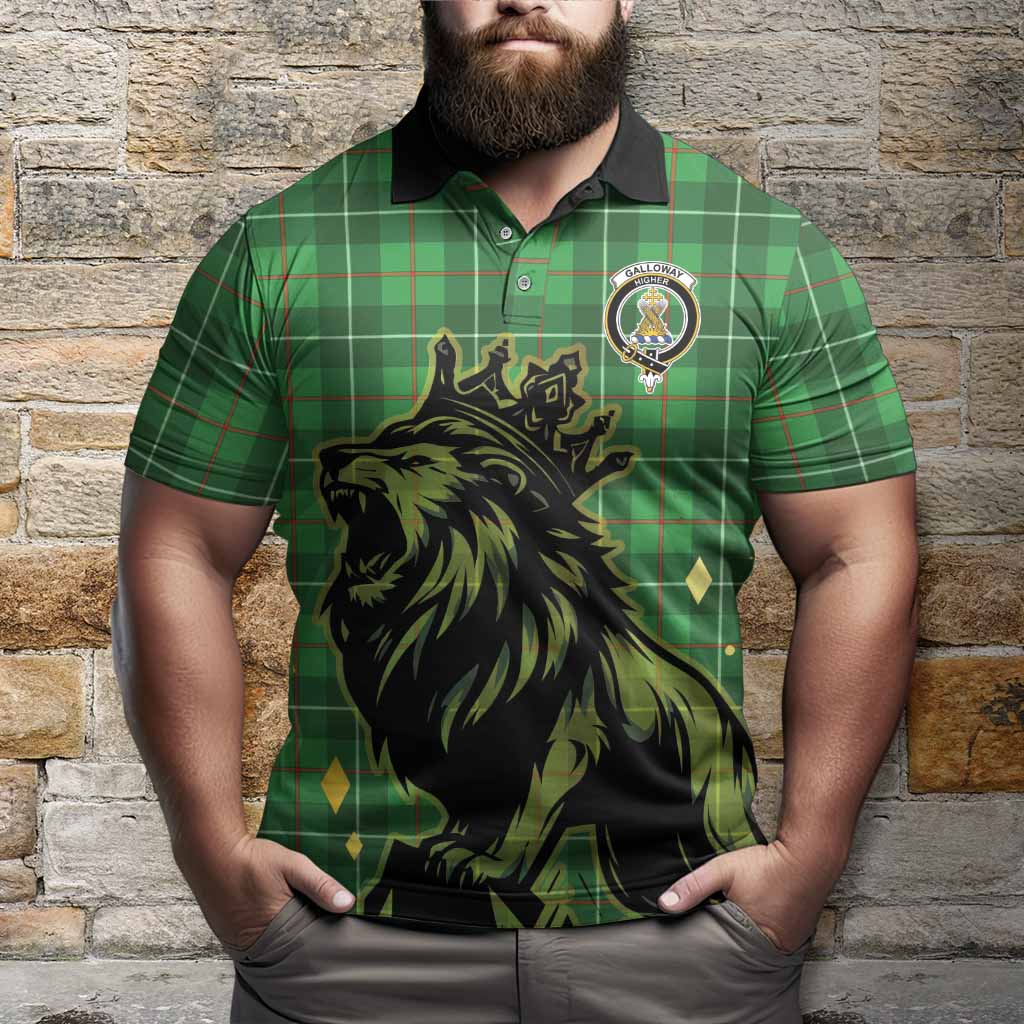 Galloway Tartan Family Crest Polo Shirt Crowned Lion Roaring