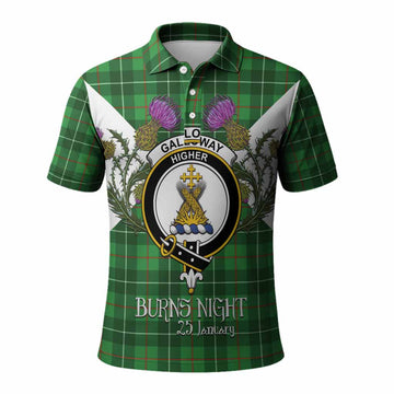 Galloway Tartan Family Crest Polo Shirt Scottish Burns Night Thistle Floral