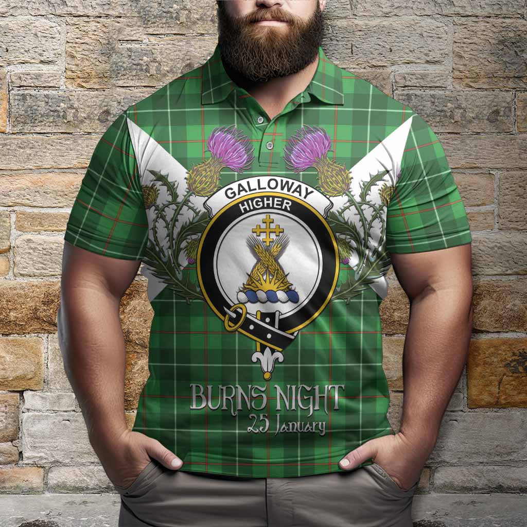 Galloway Tartan Family Crest Polo Shirt Scottish Burns Night Thistle Floral