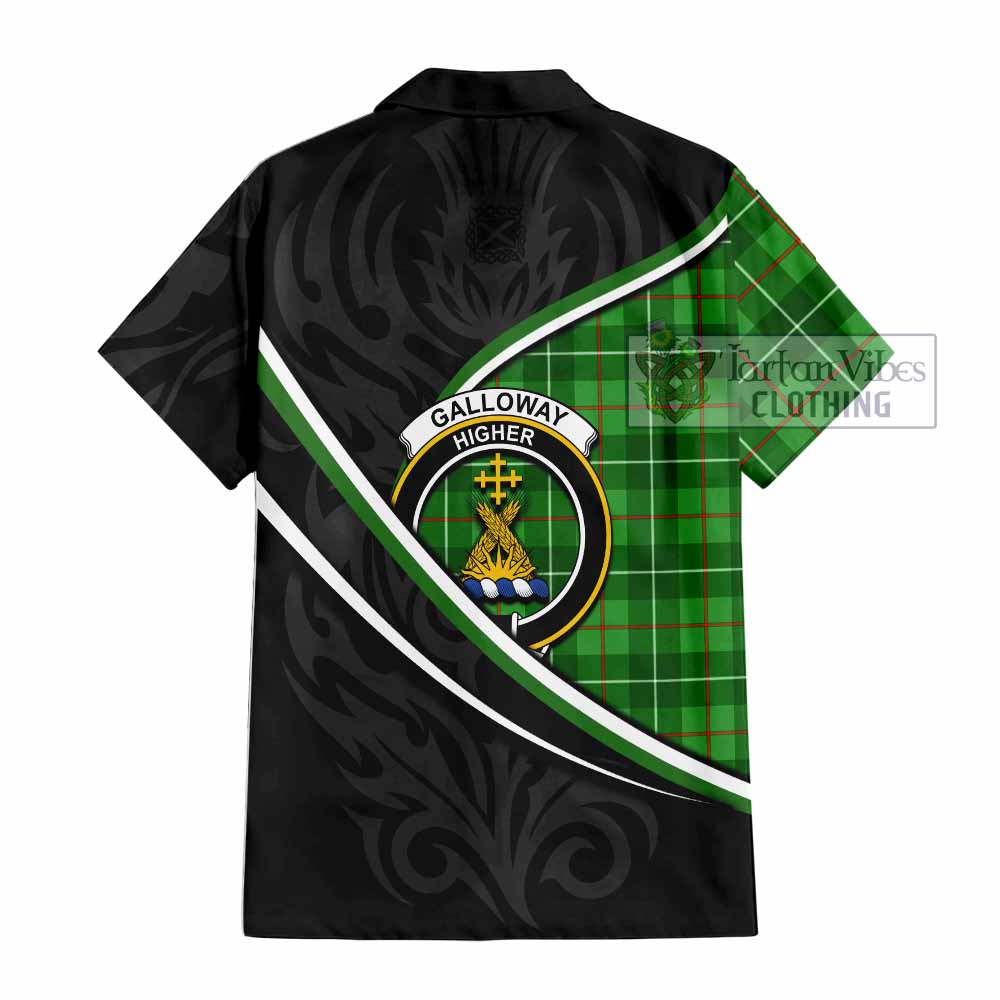 Galloway Tartan Family Crest Short Sleeve Button Shirt Celtic Scottish Thistle Floral - Tartan Vibes Clothing