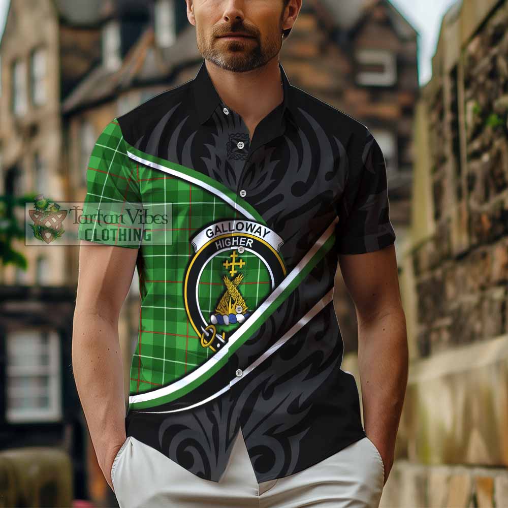 Galloway Tartan Family Crest Short Sleeve Button Shirt Celtic Scottish Thistle Floral - Tartan Vibes Clothing