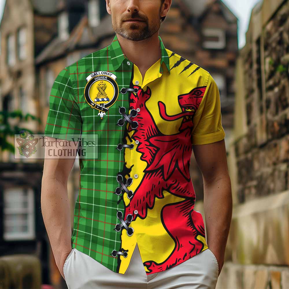 Galloway Tartan Family Crest Short Sleeve Button Shirt Lion Rampant Honor - Tartan Vibes Clothing