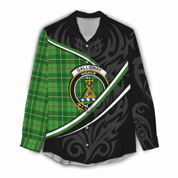 Galloway Tartan Family Crest Women Casual Shirt Celtic Scottish Thistle Floral