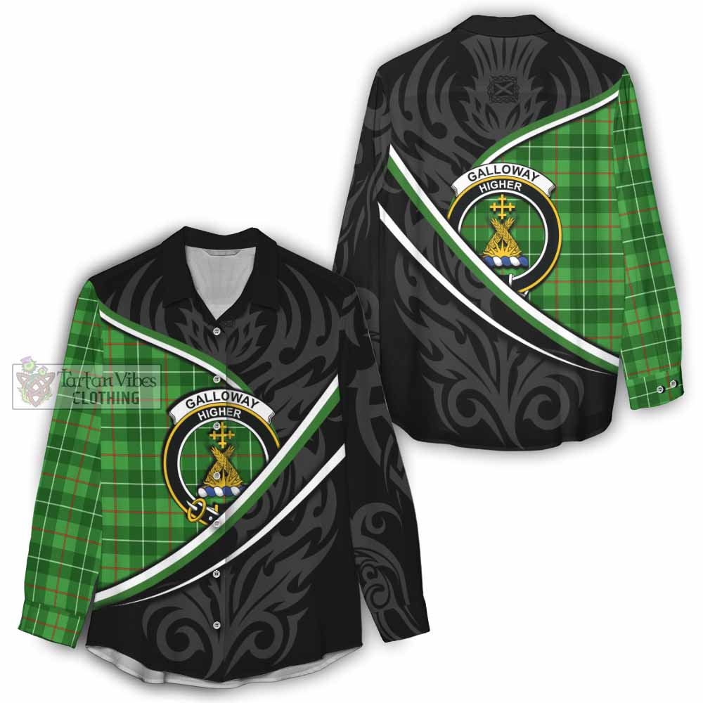 Galloway Tartan Family Crest Women Casual Shirt Celtic Scottish Thistle Floral - Tartan Vibes Clothing