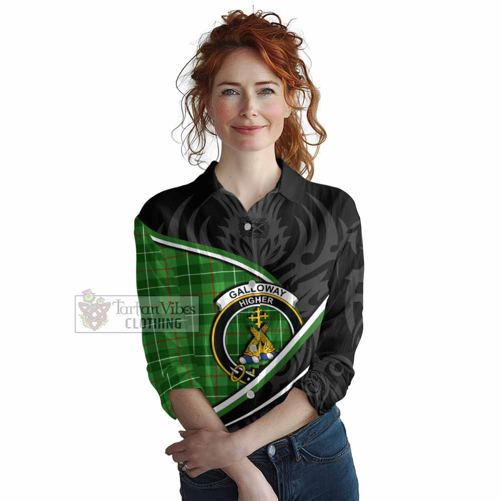 Galloway Tartan Family Crest Women Casual Shirt Celtic Scottish Thistle Floral - Tartan Vibes Clothing