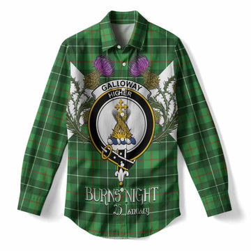 Galloway Tartan Family Crest Women Casual Shirt Scottish Burns Night Thistle Floral