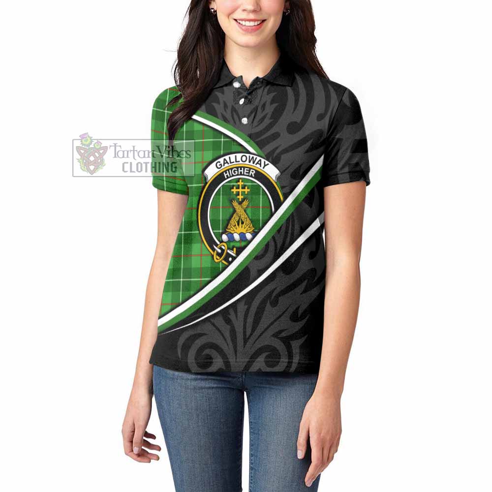 Galloway Tartan Family Crest Women's Polo Shirt Celtic Scottish Thistle Floral - Tartan Vibes Clothing