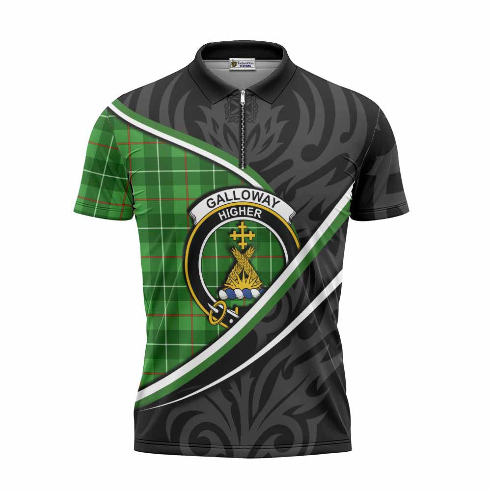 Galloway Tartan Family Crest Zipper Polo Shirt Celtic Scottish Thistle Floral - Tartan Vibes Clothing