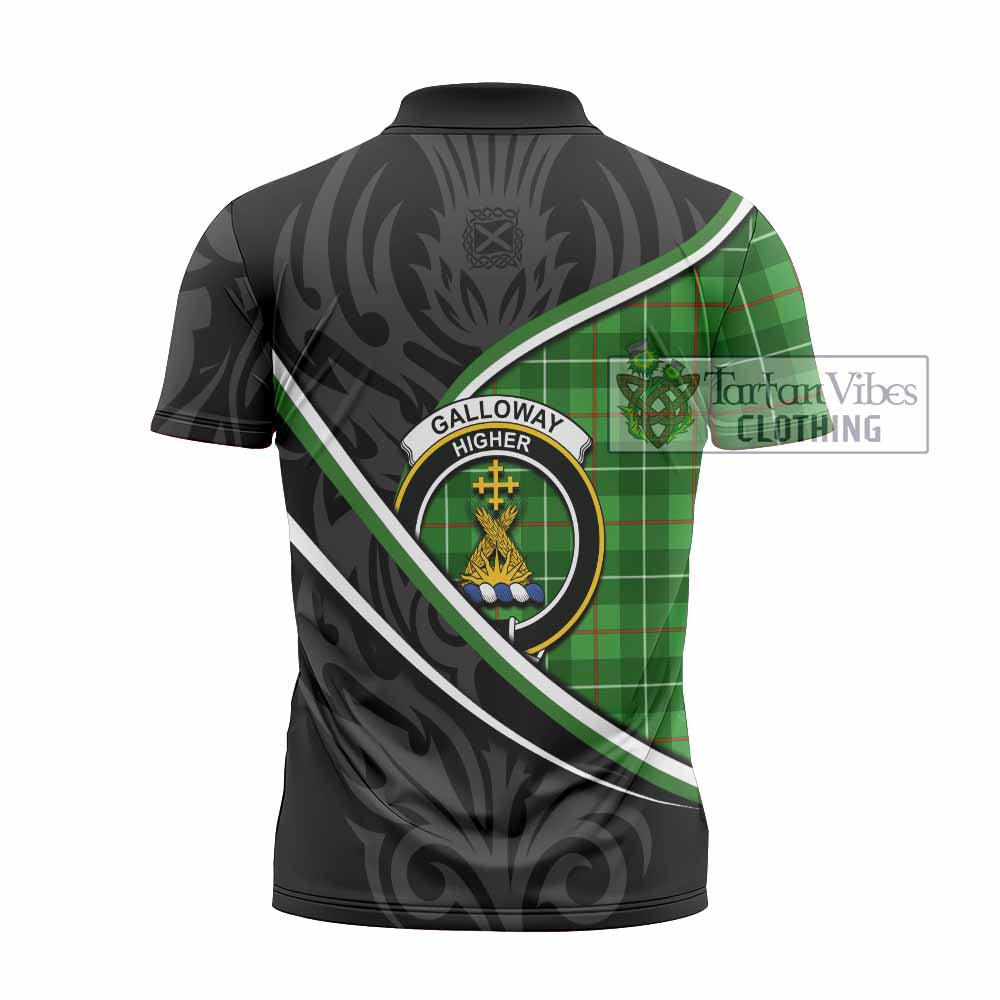Galloway Tartan Family Crest Zipper Polo Shirt Celtic Scottish Thistle Floral - Tartan Vibes Clothing