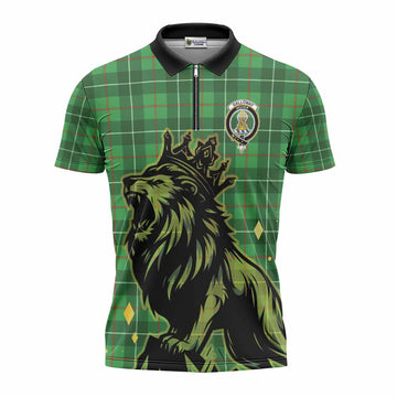 Galloway Tartan Family Crest Zipper Polo Shirt Crowned Lion Roaring